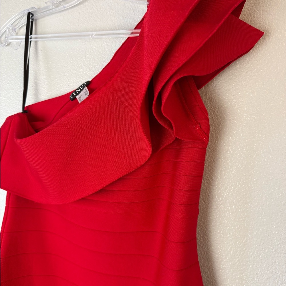 VENUS Red One-Shoulder Ruffle Mini Dress - Picture 3 of 4